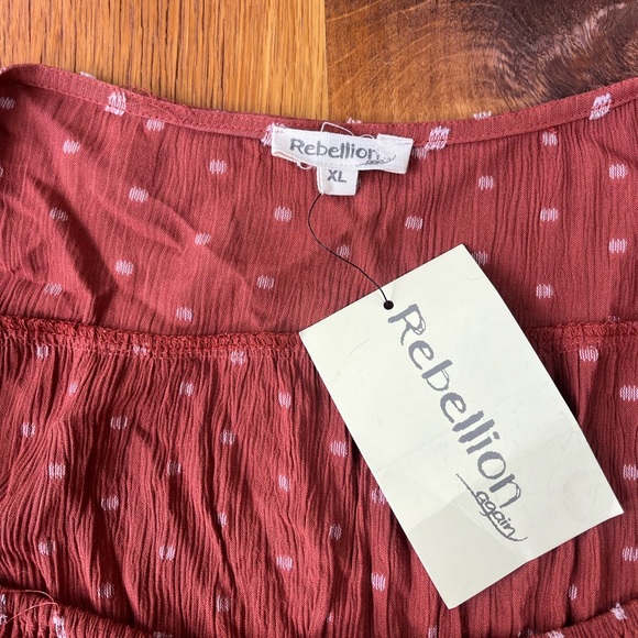 NWT Rebellion Distressed Ruched Gauze Blouse - Picture 3 of 8